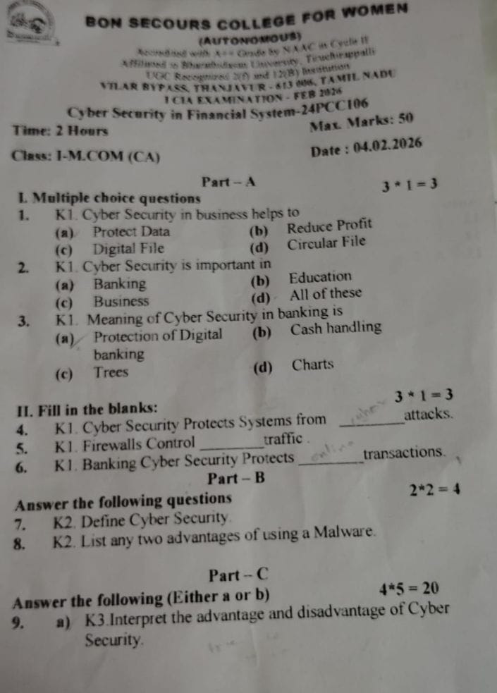 Cyber Security Question Paper Page 1
