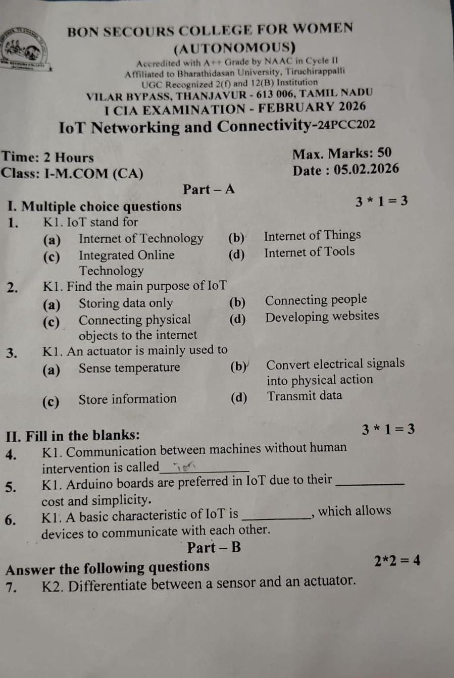 IoT Question Paper Page 1